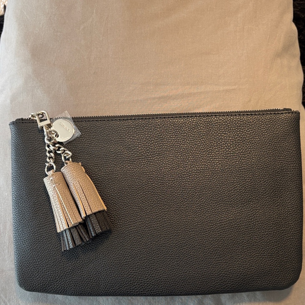 Nine West Black and Tan Clutch with Tassel Charms